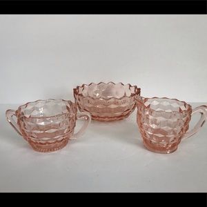 Vintage Jeannette cube depression creamer & sugar